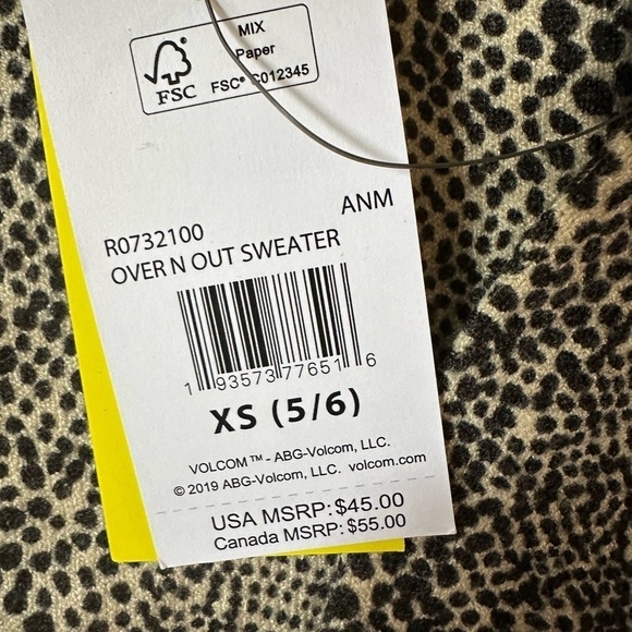 Volcom NWT sweater Over N Out size XS extra small 5/6 animal print snakeskin - Picture 5 of 7